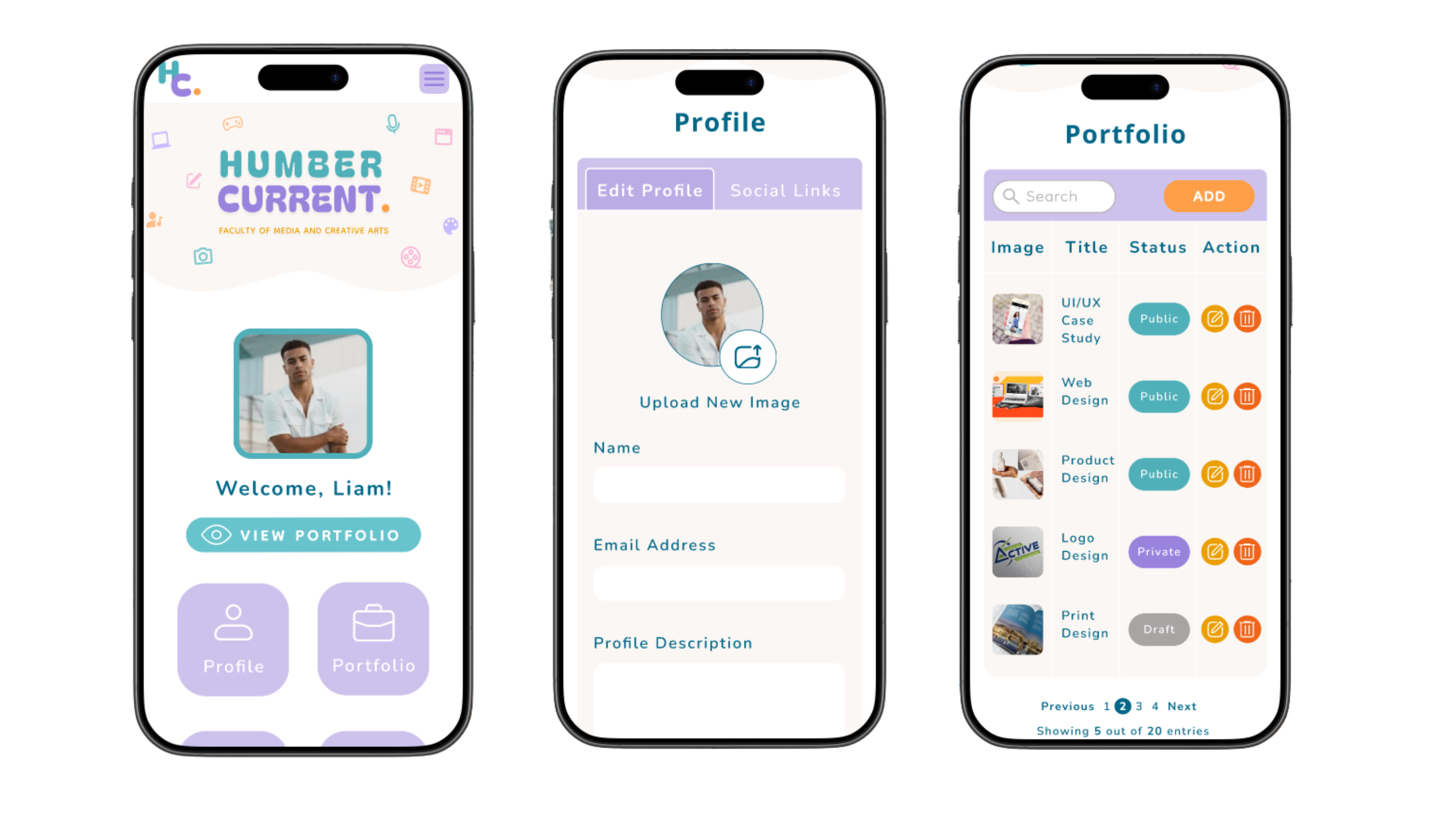 A detailed high-fidelity mobile design of the Humber Current website, showcasing a responsive and user-friendly interface. 