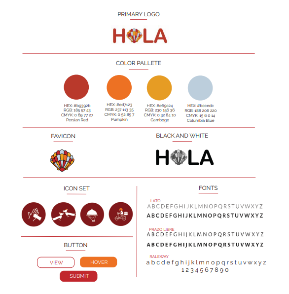 A visually rich moodboard for Hola Restaurant, showcasing the brand's tropical and vibrant aesthetic. 